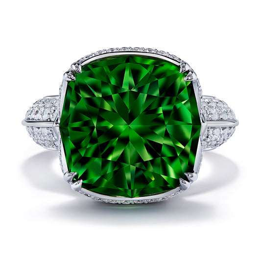 Zabargad Peridot Ring with D Flawless Diamonds set in 18K White Gold