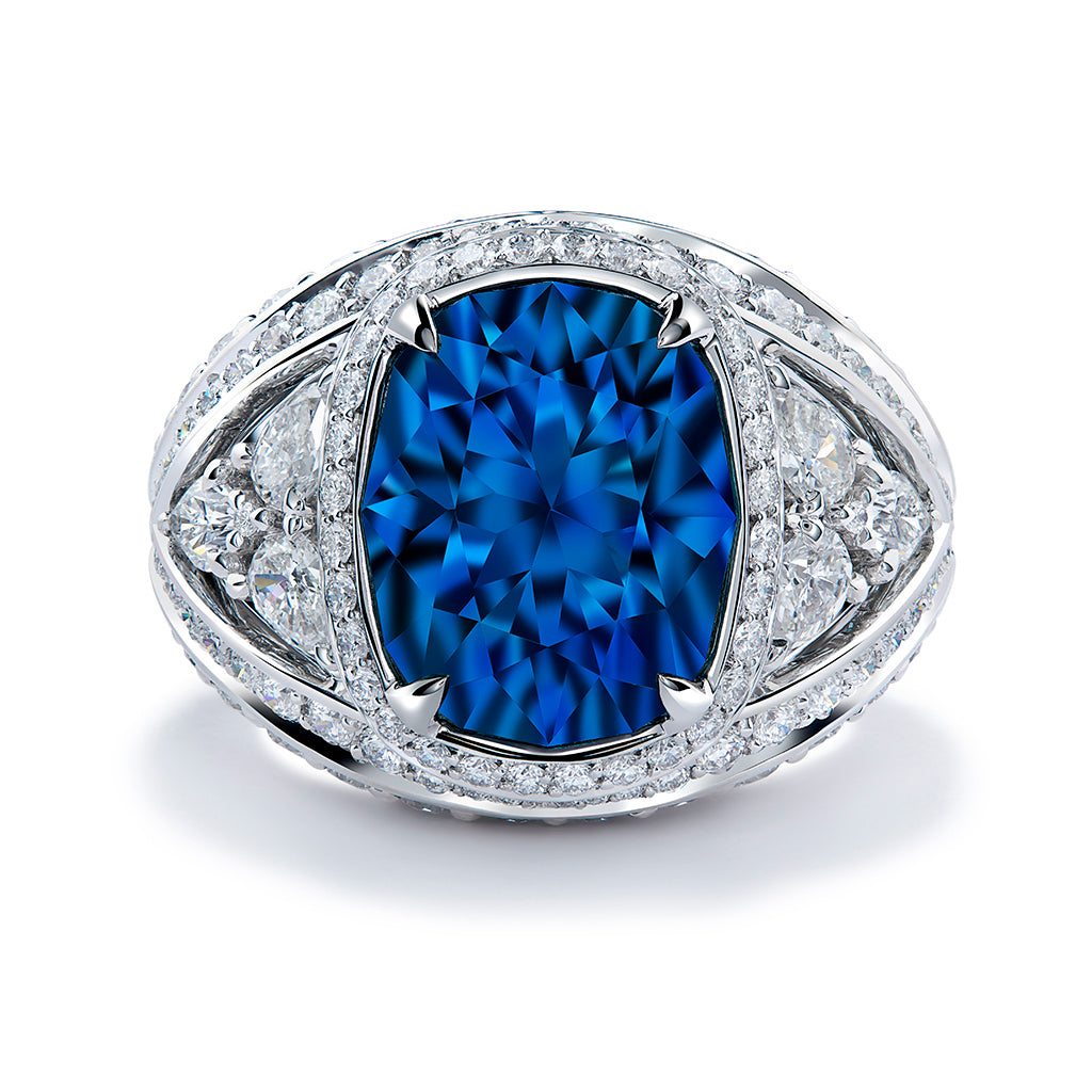 Blue Zircon Ring with D Flawless Diamonds set in 18K White Gold