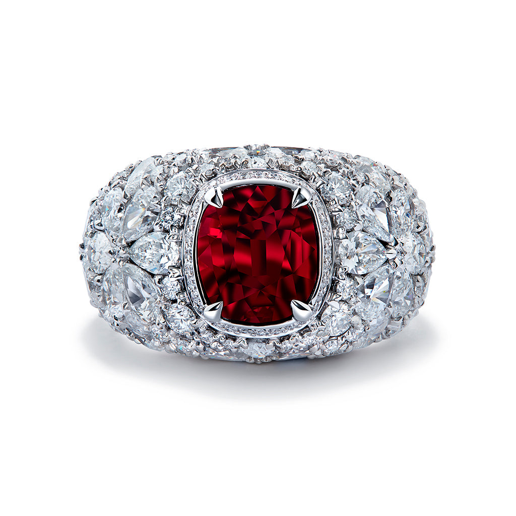 Unheated Pigeon Blood Gemfields Ruby Ring with D Flawless Diamonds set in 18K White Gold