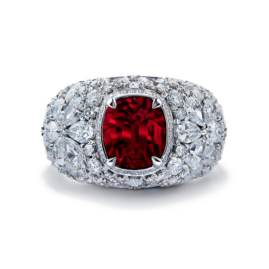 Unheated Pigeon Blood Gemfields Ruby Ring with D Flawless Diamonds set in 18K White Gold