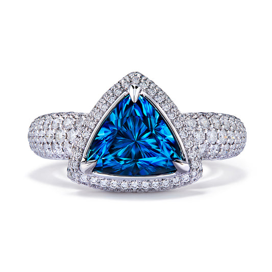 Blue Zircon Ring with D Flawless Diamonds set in 18K White Gold