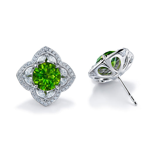 Russian Horsetail Demantoid Earrings with D Flawless Diamonds set in 18K White Gold