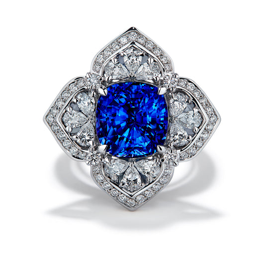 Unheated Ceylon Cornflower Blue Sapphire Ring with D Flawless Diamonds set in 18K White Gold