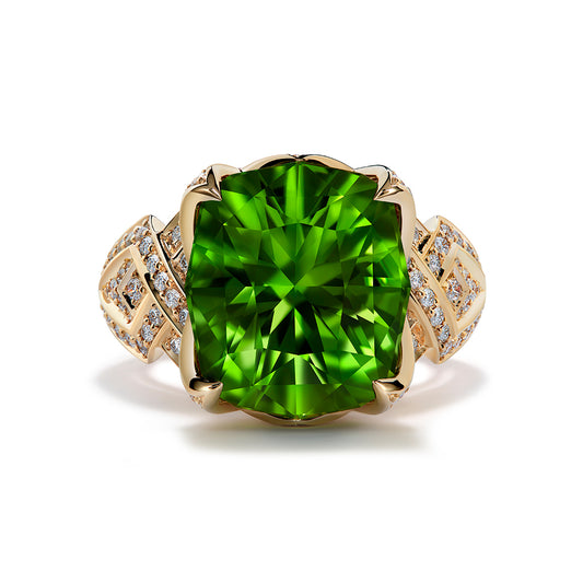 Zabargad Peridot Ring with D Flawless Diamonds set in 18K Yellow Gold