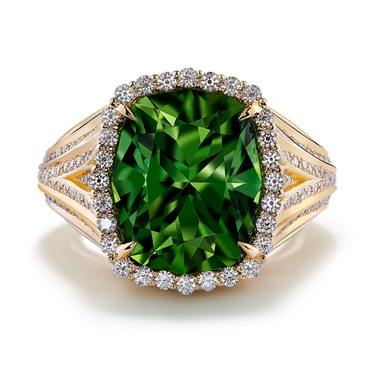 Burmese Peridot Ring with D Flawless Diamonds set in 18K Yellow Gold