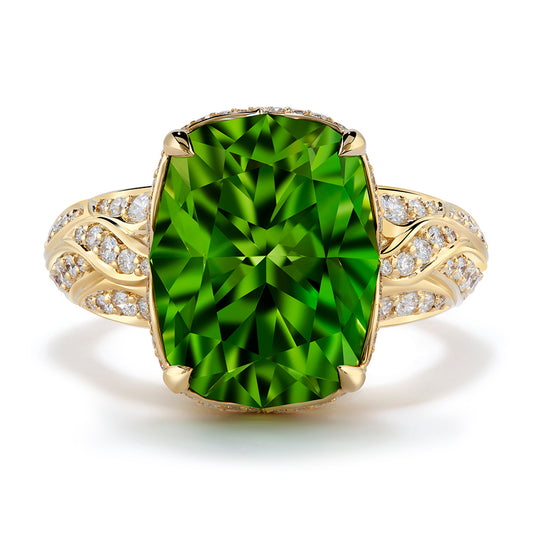 Burmese Peridot Ring with D Flawless Diamonds set in 18K Yellow Gold