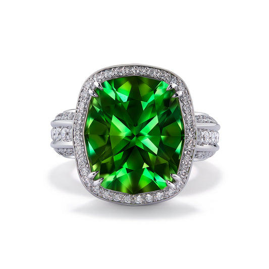 Burmese Peridot Ring with D Flawless Diamonds set in 18K White Gold