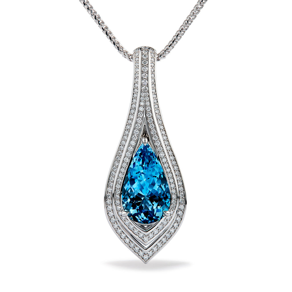 Santa Maria Aquamarine Necklace with D Flawless Diamonds set in 18K White Gold