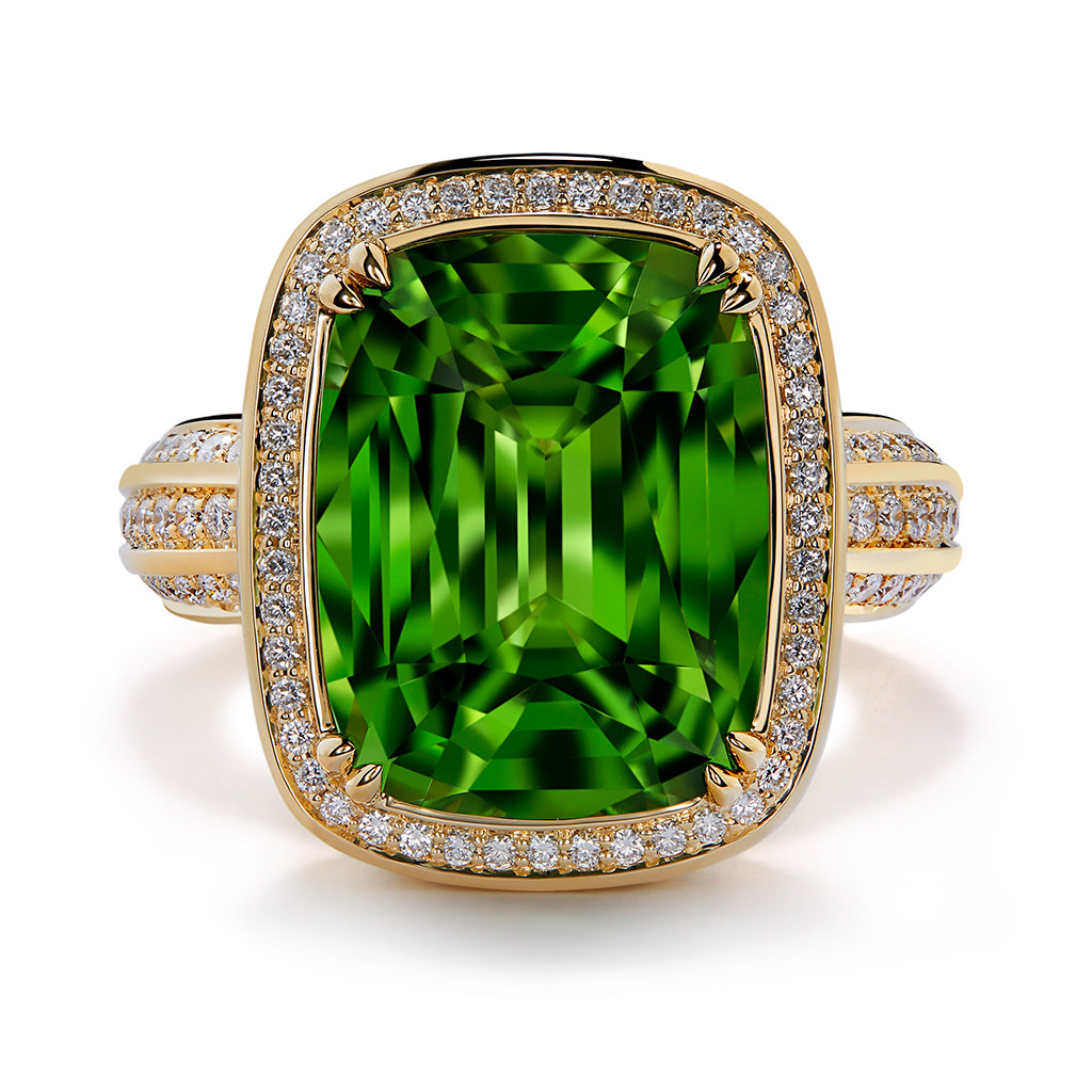 Burmese Peridot Ring with D Flawless Diamonds set in 18K Yellow Gold