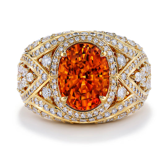 Mandarin Garnet Ring with D Flawless Diamonds set in 18K Yellow Gold