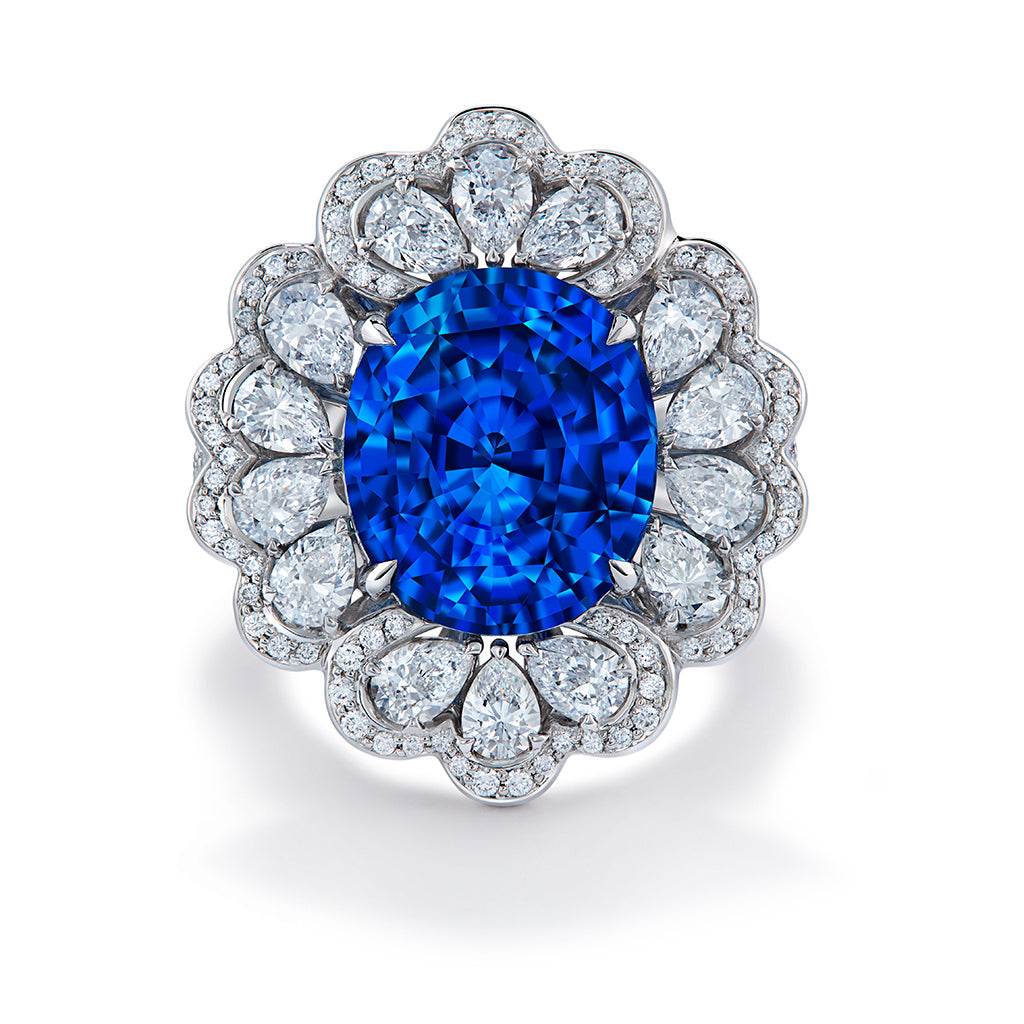 Unheated Ceylon Cornflower Blue Sapphire Ring with D Flawless Diamonds set in Platinum