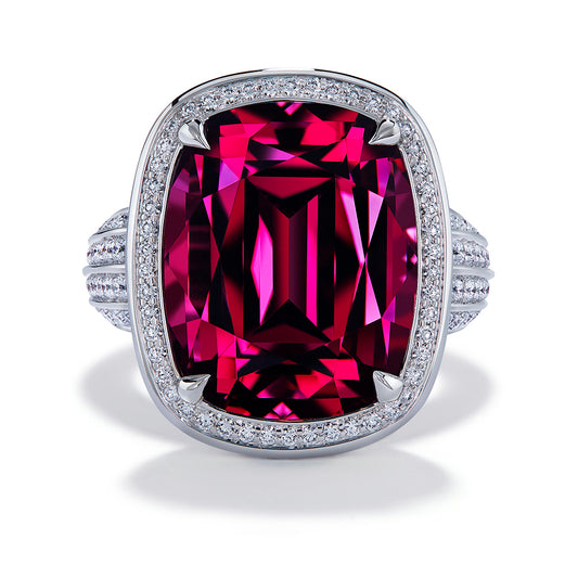 Magenta Garnet Ring with D Flawless Diamonds set in 18K White Gold