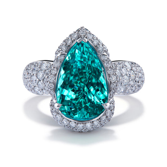 Neon Paraiba Tourmaline Ring with D Flawless Diamonds set in 18K White Gold