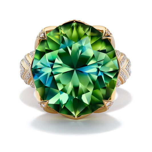 Unheated Paraiba Tourmaline Ring with D Flawless Diamonds set in 18K Yellow Gold