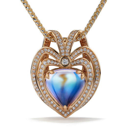 Ceylon Blue Moonstone Necklace with D Flawless Diamonds set in 18K Yellow Gold