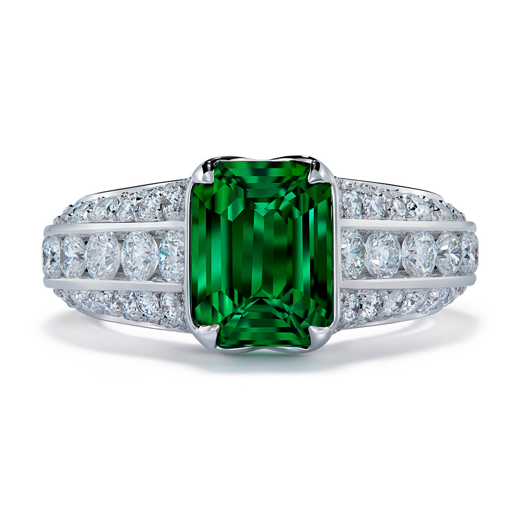 Neon Tsavorite Ring with D Flawless Diamonds set in 18K White Gold