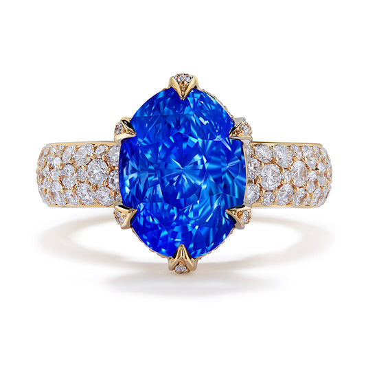 Unheated Didy Kashmir Color Blue Sapphire Ring with D Flawless Diamonds set in 18K Yellow Gold