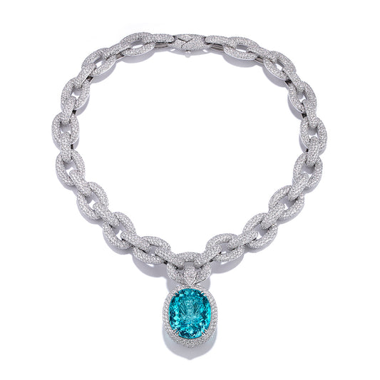 Unheated Neon Paraiba Tourmaline Necklace with D Flawless Diamonds set in 18K White Gold