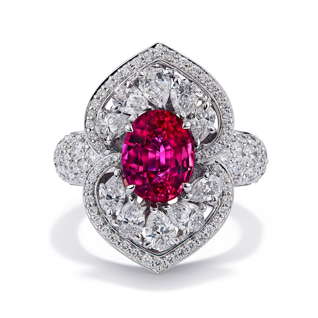 Unheated Jedi Montepuez Ruby Ring with D Flawless Diamonds set in 18K White Gold