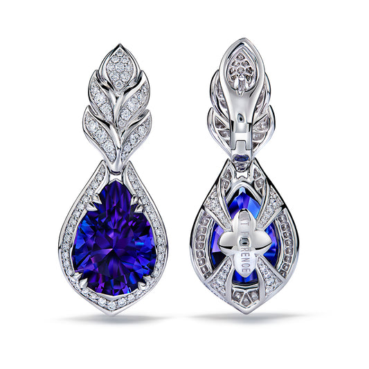 Tanzanite Earrings with D Flawless Diamonds set in 18K White Gold