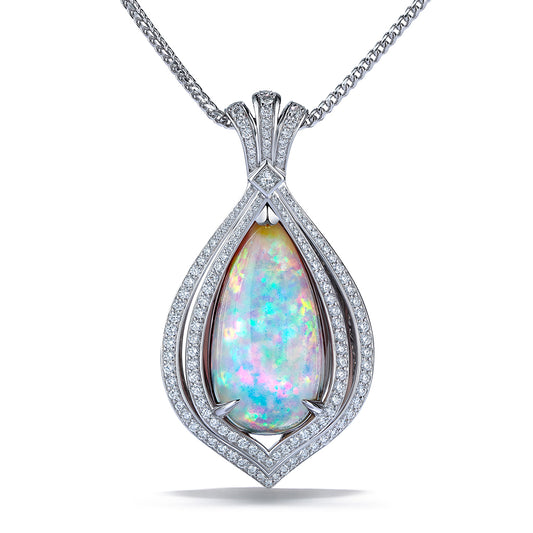 Opal Necklace with D Flawless Diamonds set in 18K White Gold