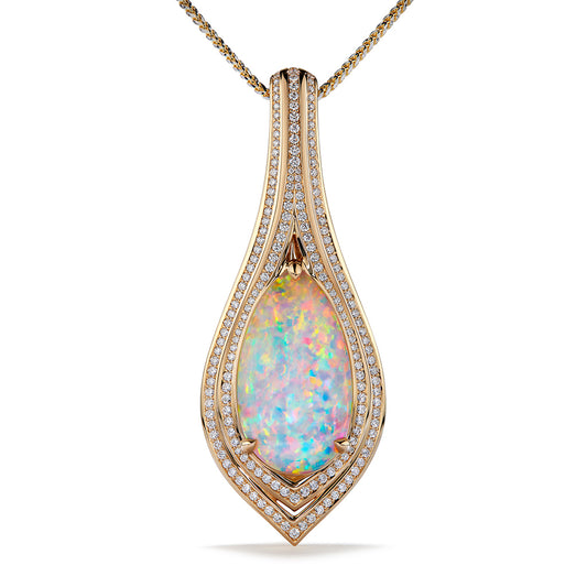 Opal Necklace with D Flawless Diamonds set in 18K Yellow Gold