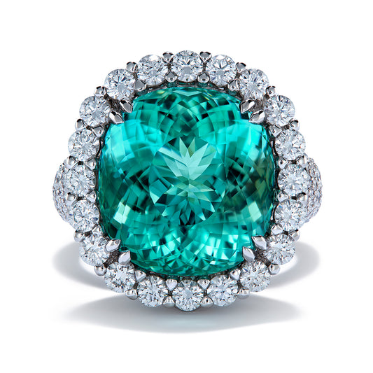 Neon Unheated Paraiba Tourmaline Ring with D Flawless Diamonds set in Platinum