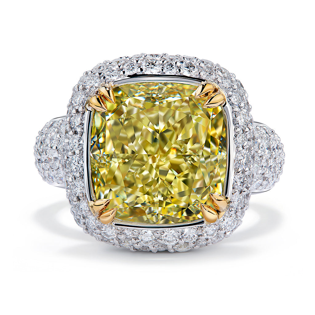 Fancy Yellow Canary Diamond Ring with D Flawless Diamonds set in 18K White Gold