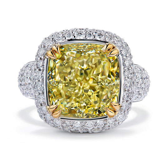 Fancy Yellow Canary Diamond Ring with D Flawless Diamonds set in 18K White Gold