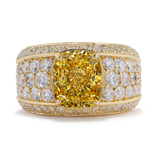 Fancy Deep Yellow Diamond Ring with D Flawless Diamonds set in 18K Yellow Gold