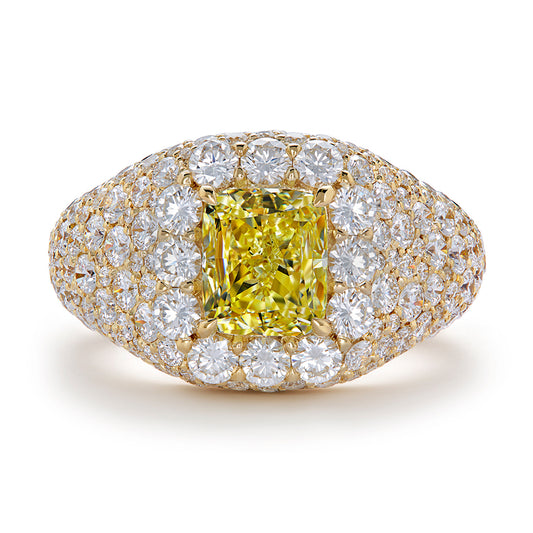 Fancy Yellow Diamond Ring with D Flawless Diamonds set in 18K Yellow Gold