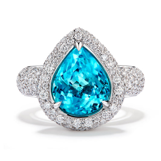 Neon Paraiba Tourmaline Ring with D Flawless Diamonds set in 18K White Gold