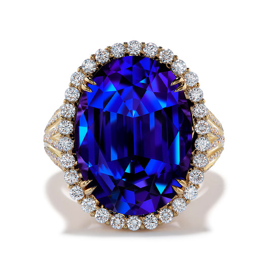 Tanzanite Ring with D Flawless Diamonds set in 18K Yellow Gold