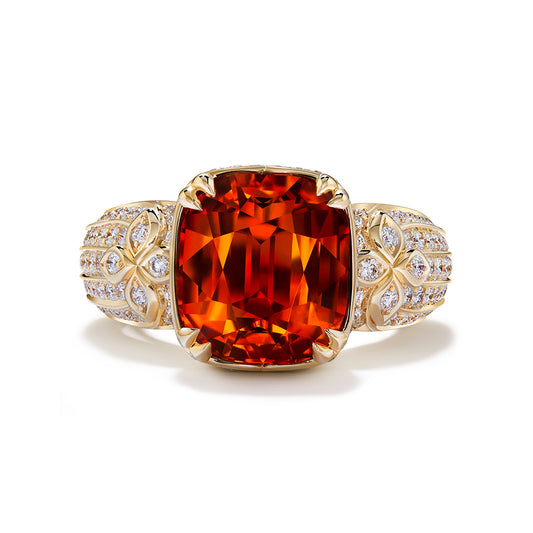 Mandarin Garnet Ring with D Flawless Diamonds set in 18K Yellow Gold