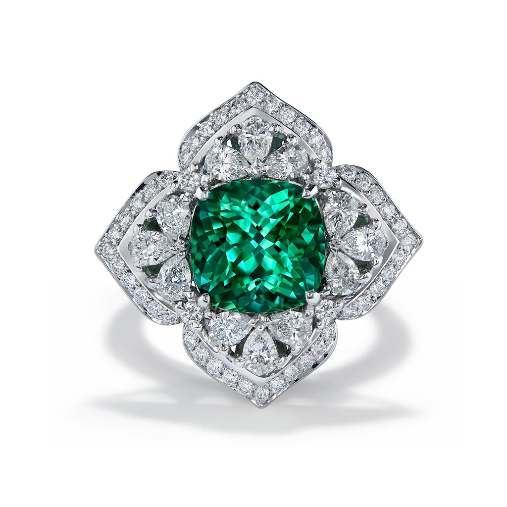 Brazilian Paraiba Tourmaline Ring with D Flawless Diamonds set in 18K White Gold