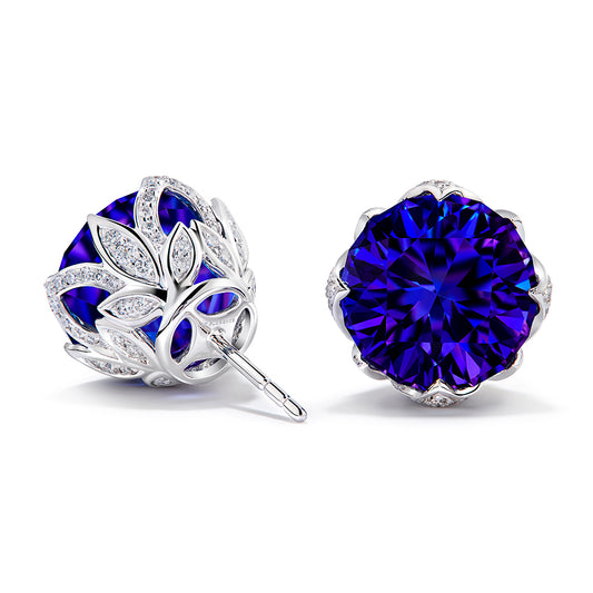 Tanzanite Earrings with D Flawless Diamonds set in 18K White Gold