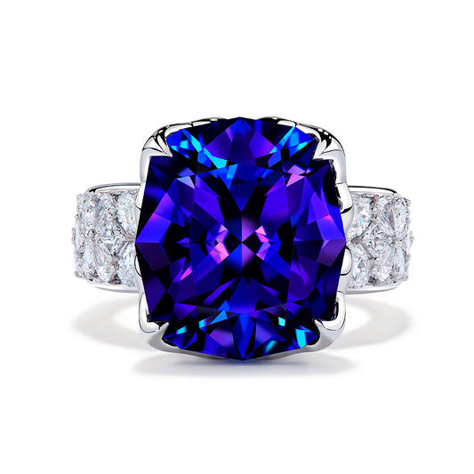 Tanzanite Ring with D Flawless Diamonds set in 18K White Gold