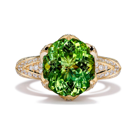 Unheated Paraiba Tourmaline Ring with D Flawless Diamonds set in 18K Yellow Gold