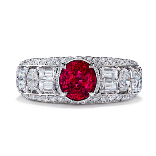 Unheated Pigeon Blood Ruby Ring with D Flawless Diamonds set in 18K White Gold