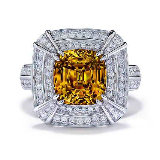 Golden Zircon Ring with D Flawless Diamonds set in 18K White Gold