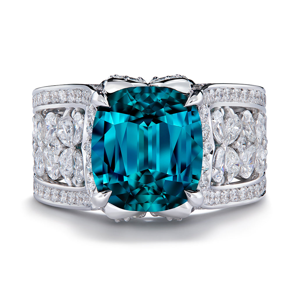 Afghan Indicolite Ring with D Flawless Diamonds set in 18K White Gold