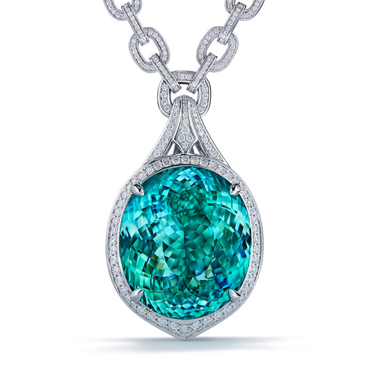 Paraiba Tourmaline Necklace with D Flawless Diamonds set in 18K White Gold