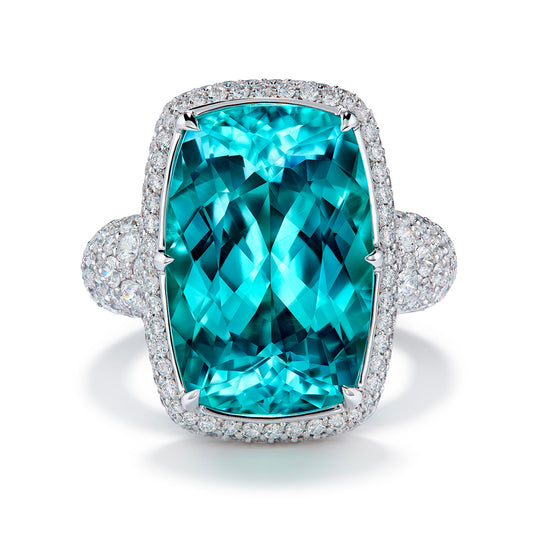 Neon Paraiba Tourmaline Ring with D Flawless Diamonds set in 18K White Gold