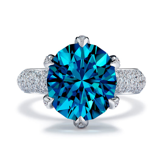 Blue Zircon Ring with D Flawless Diamonds set in 18K White Gold