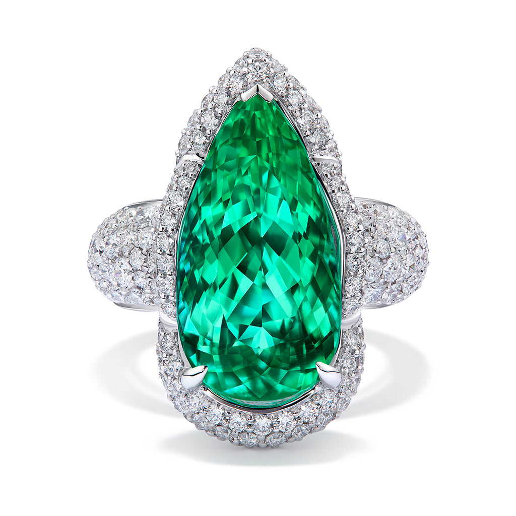 Neon Paraiba Tourmaline Ring with D Flawless Diamonds set in 18K White Gold