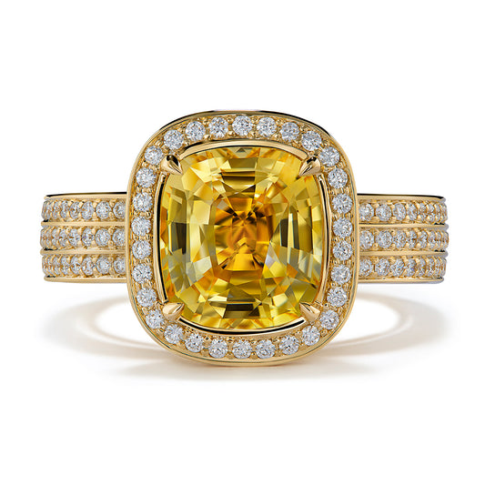 Unheated Ceylon Canary Yellow Sapphire Ring with D Flawless Diamonds set in 18K Yellow Gold