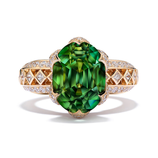 Unheated Paraiba Tourmaline Ring with D Flawless Diamonds set in 18K Yellow Gold