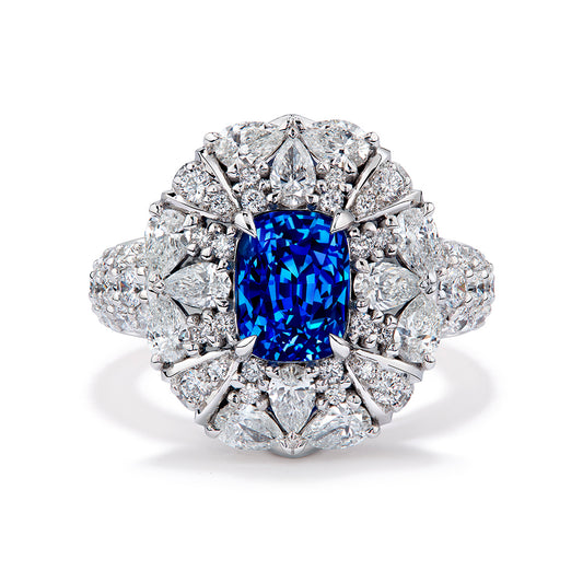 Unheated Didy Kashmir Color Blue Sapphire Ring with D Flawless Diamonds set in 18K White Gold