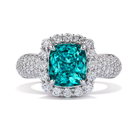 Neon Paraiba Tourmaline Ring with D Flawless Diamonds set in 18K White Gold