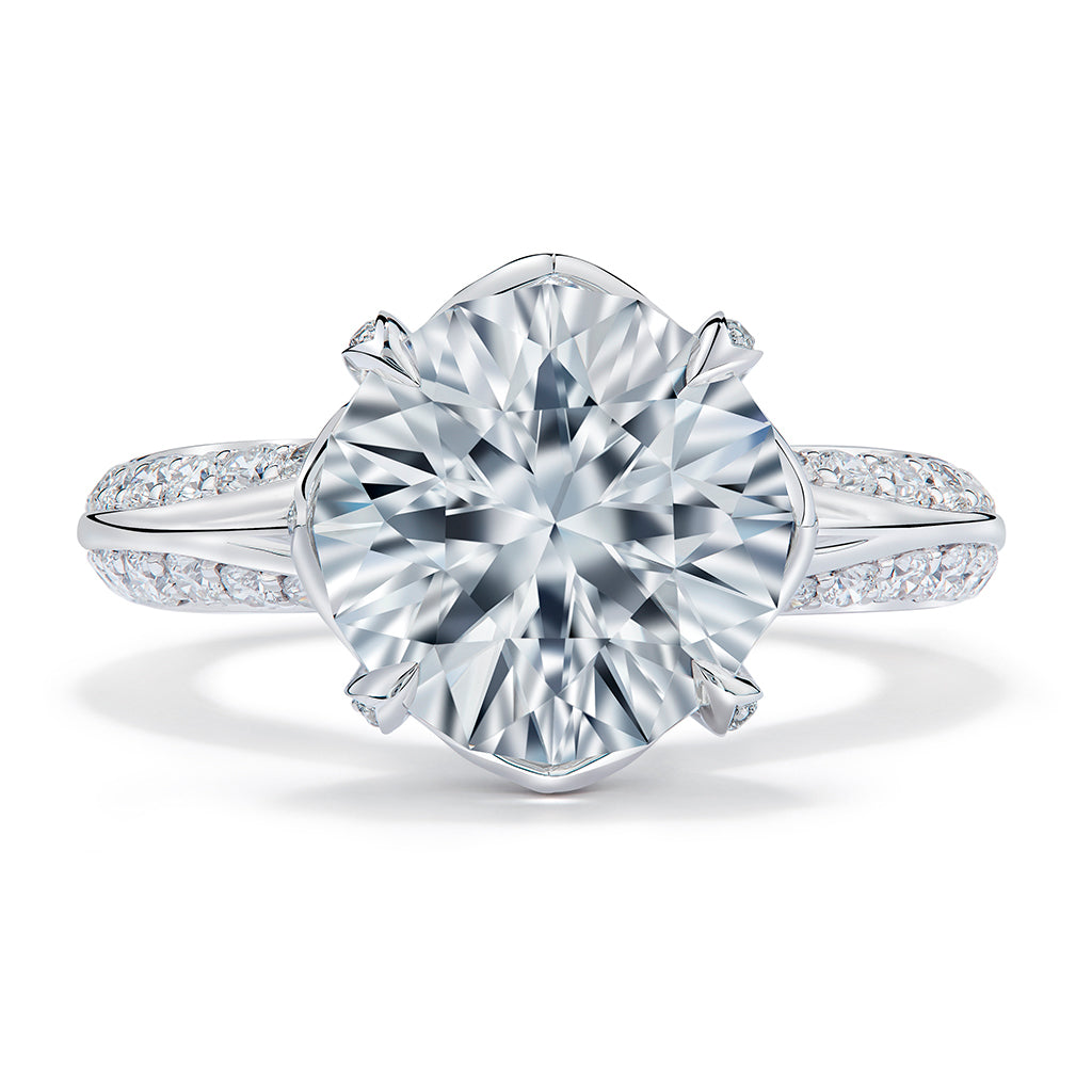 White Zircon Ring with D Flawless Diamonds set in 18K White Gold